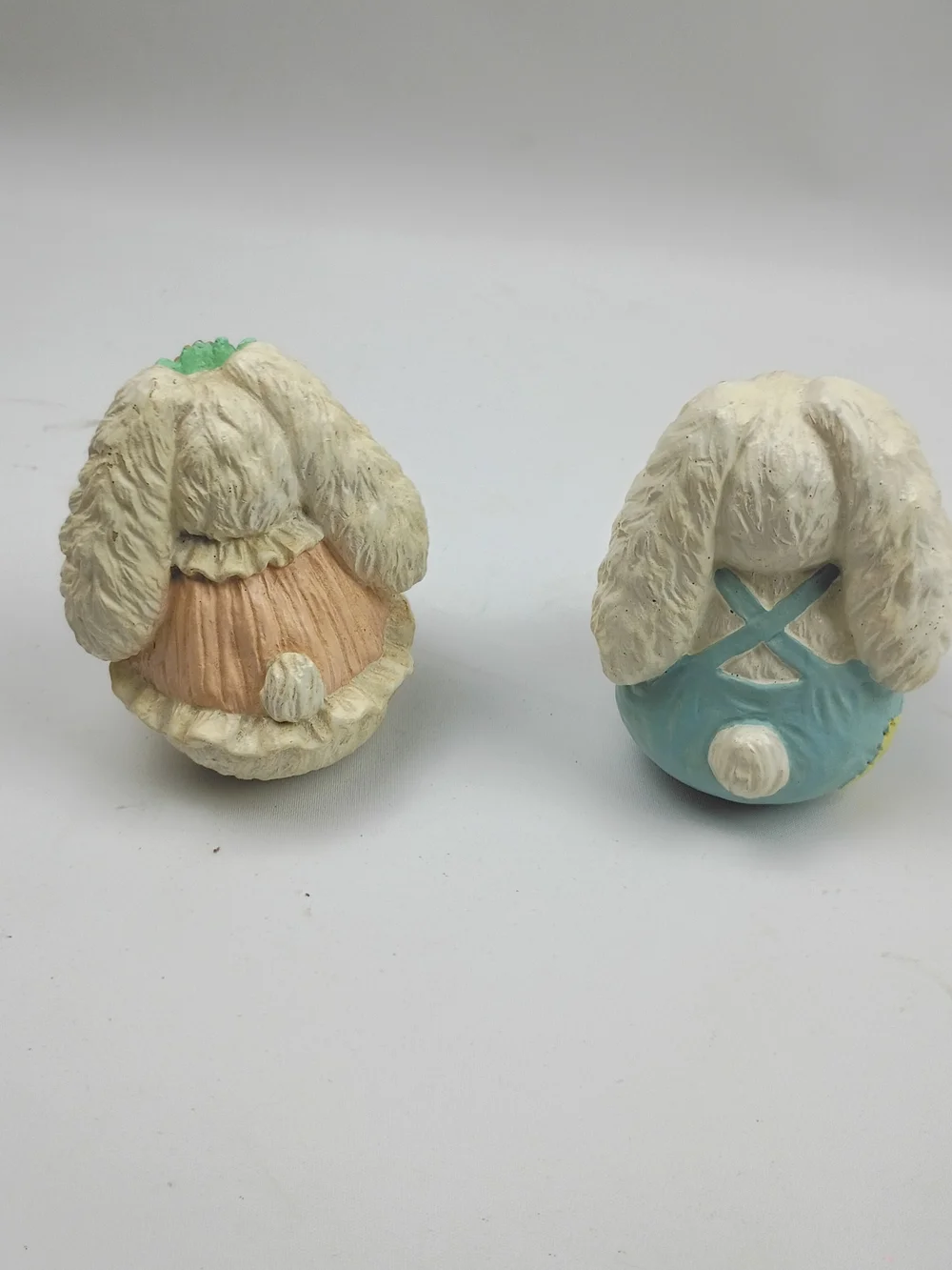 Pastel Bunny Figurine Set - Cream and Blue Decorative Bunnies